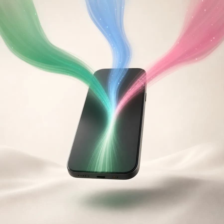 Trois flux de messages colorés convergent vers un seul téléphone